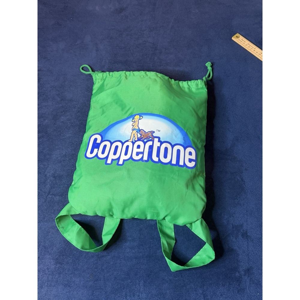 Coppertone Girl Dog Green Beach Travel Backpack Attached Blue Towel Drawstring